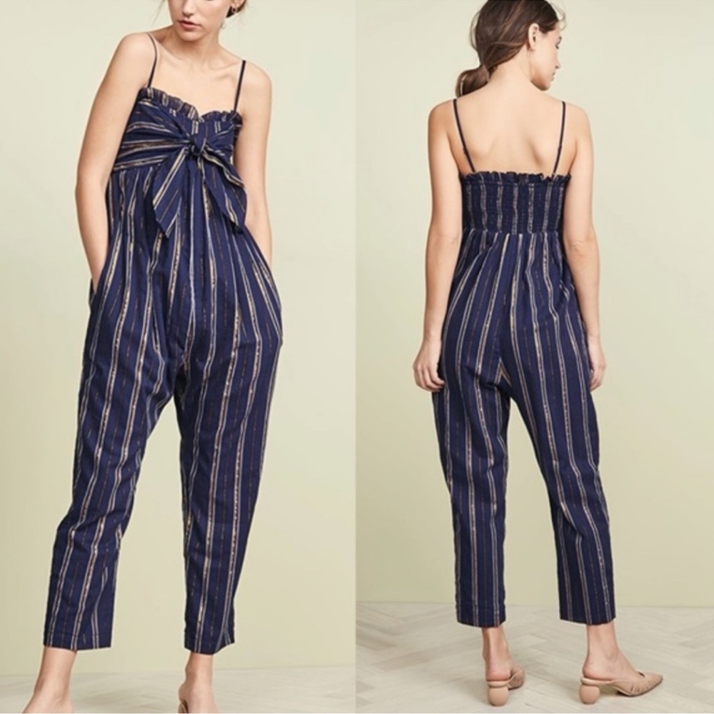 Apiece Apart Navy and Gold Striped Jumpsuit